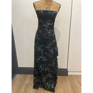 VTG Y2K MAJORA Formal Floral Glitter Strapless Maxi Dress S Fairy Whimsigoth